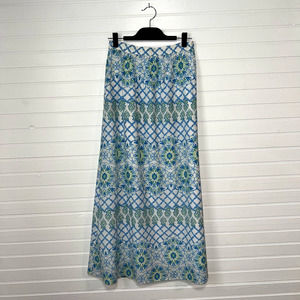 J McLaughlin Size Small Bohemian Modern Preppy Nautical SILK Artsy Maxi Skirt